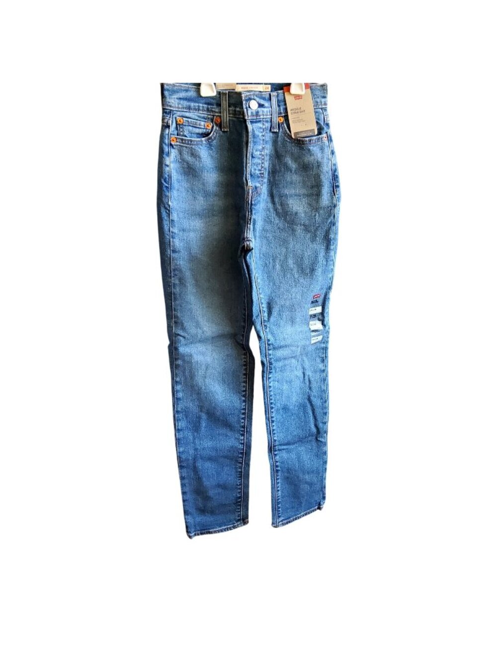 Levis Womens Wedgie Straight Jeans • Button fly closure Size 24 Blue Denim